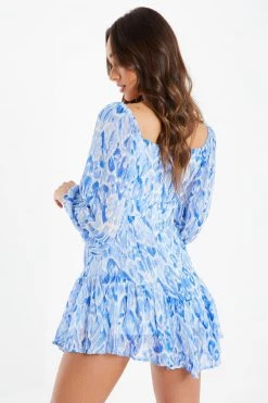 Quiz Blue Smudge Print Skater Dress -Quiz Store Online unnamed file 555