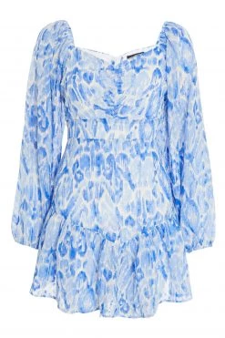 Quiz Blue Smudge Print Skater Dress -Quiz Store Online unnamed file 556
