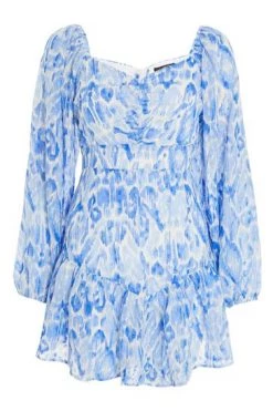 Quiz Blue Smudge Print Skater Dress -Quiz Store Online unnamed file 558