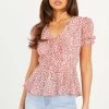 Quiz Pink Print Peplum Top