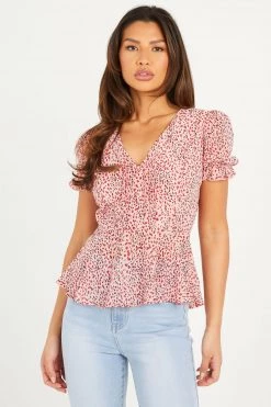 Quiz Pink Print Peplum Top