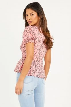 Quiz Pink Print Peplum Top -Quiz Store Online unnamed file 566