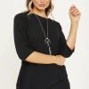 Quiz Black Cross Hem Necklace Top