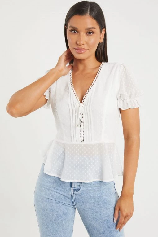Quiz Cream Cream Crochet Peplum Top -Quiz Store Online unnamed file 578