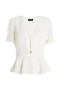 Quiz Cream Cream Crochet Peplum Top -Quiz Store Online unnamed file 583