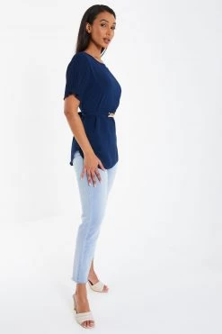 Quiz Blue Gold Belt Detail Top -Quiz Store Online unnamed file 586