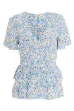 Quiz Blue Light Blue Polyester Flower Double Peplum Frill Top -Quiz Store Online unnamed file 595
