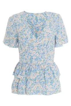 Quiz Blue Light Blue Polyester Flower Double Peplum Frill Top -Quiz Store Online unnamed file 596