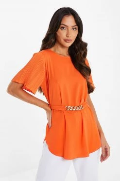 Quiz Orange Gold Belt Detail Blouse