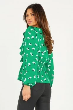 Quiz Green Flower Print Wrap Long Sleeve Top -Quiz Store Online unnamed file 605