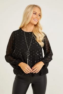 Quiz Black Chiffon Bubble Necklace Top