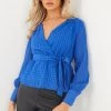 Quiz Blue Checked Wrap Peplum Top