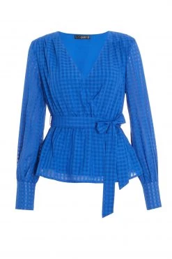 Quiz Blue Checked Wrap Peplum Top -Quiz Store Online unnamed file 618