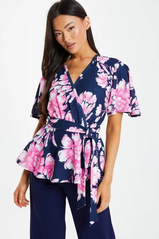 Quiz Navy & Pink Floral Wrap Peplum Top -Quiz Store Online unnamed file 619