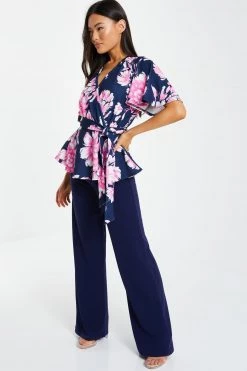 Quiz Navy & Pink Floral Wrap Peplum Top -Quiz Store Online unnamed file 620