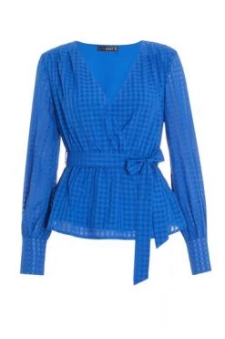 Quiz Blue Checked Wrap Peplum Top -Quiz Store Online unnamed file 623