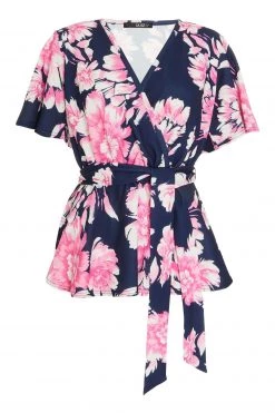 Quiz Navy & Pink Floral Wrap Peplum Top -Quiz Store Online unnamed file 624