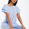 Quiz Blue Frill Sleeve Necklace Top