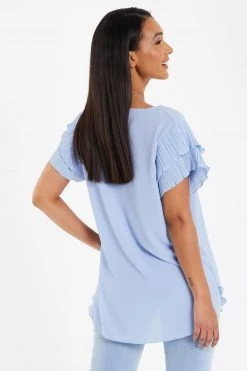 Quiz Blue Frill Sleeve Necklace Top -Quiz Store Online unnamed file 629