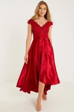 Quiz Navy Lace Bardot Dip Hem Dress -Quiz Store Online unnamed file 63