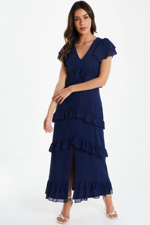 Quiz Navy Blue Frill Layered Midaxi Dress -Quiz Store Online unnamed file 65