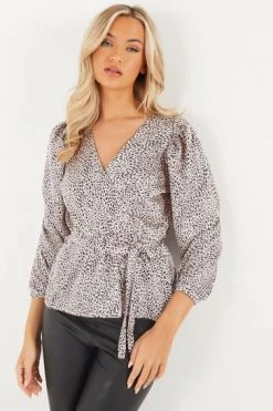 Quiz Pink Animal Print Satin Wrap Peplum Top -Quiz Store Online unnamed file 651