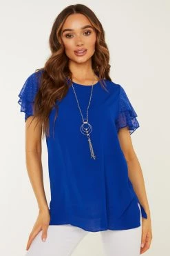 Quiz Blue Boxy Necklace Top