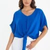 Quiz Blue Button Detail Tie Front Top