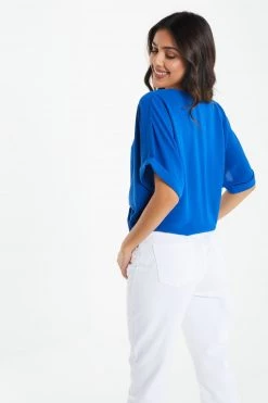Quiz Blue Button Detail Tie Front Top -Quiz Store Online unnamed file 666