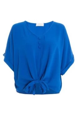 Quiz Blue Button Detail Tie Front Top -Quiz Store Online unnamed file 669