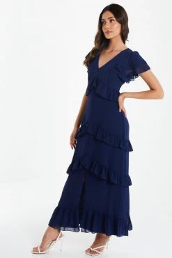 Quiz Navy Blue Frill Layered Midaxi Dress -Quiz Store Online unnamed file 67