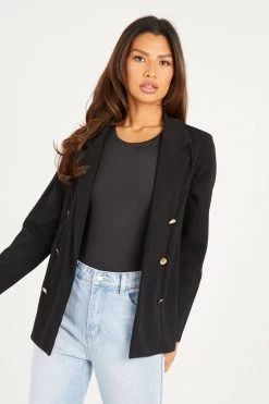 Quiz Black Button Detail Blazer
