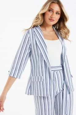 Quiz White Stripe Print Blazer