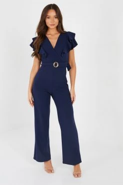 Quiz Blue Frill Sleeve Palazzo Jumpsuit