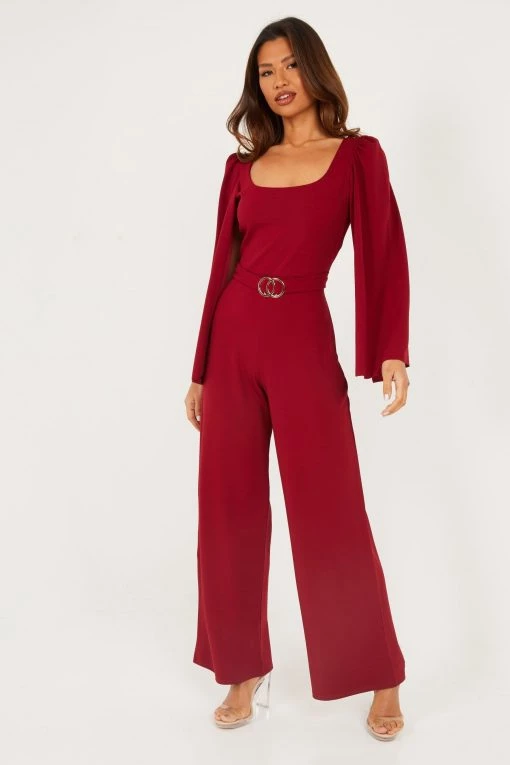 Quiz Red Scuba Crepe Cape Buckle Detail Jumpsuit -Quiz Store Online unnamed file 733