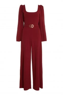 Quiz Red Scuba Crepe Cape Buckle Detail Jumpsuit -Quiz Store Online unnamed file 736