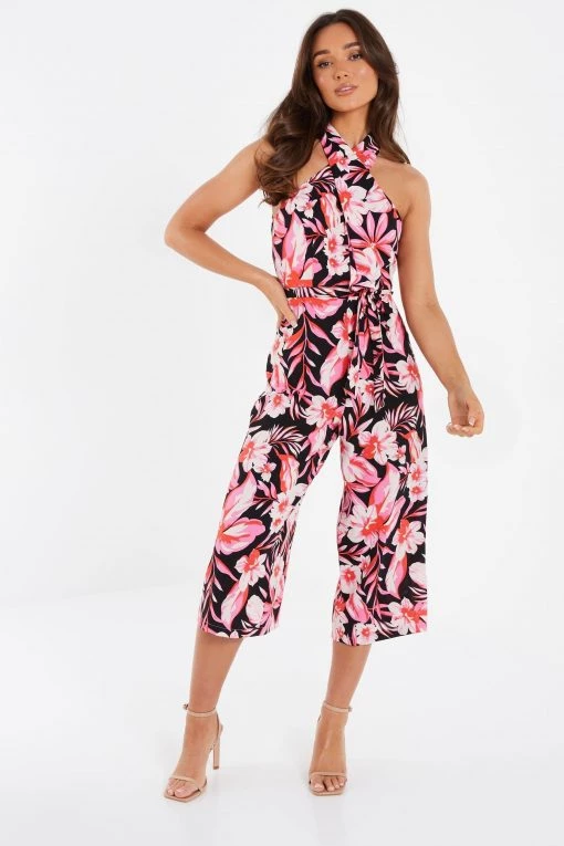Quiz Black Tropical Print Palazzo Jumpsuit -Quiz Store Online unnamed file 740