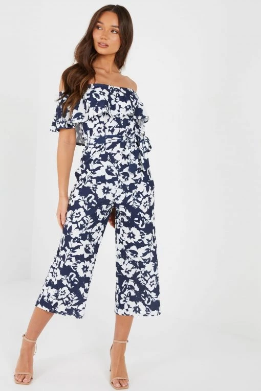 Quiz Blue Floral Bardot Culotte Jumpsuit -Quiz Store Online unnamed file 746