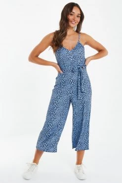 Quiz Blue Strappy Animal Print Jumpsuit