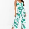Quiz White & Green Tropical Print Culotte Jumpsuit