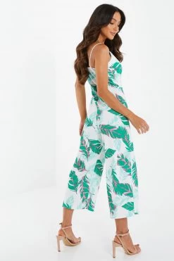 Quiz White & Green Tropical Print Culotte Jumpsuit -Quiz Store Online unnamed file 759