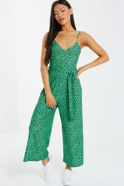 Quiz Green Strappy Animal Print Jumpsuit