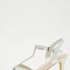 Quiz Silver Shimmer Diamante Strap T-Bar Low Heel Sandals