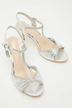 Quiz Silver Shimmer Diamante Strap T-Bar Low Heel Sandals -Quiz Store Online unnamed file 771