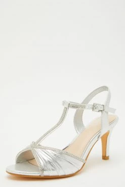 Quiz Silver Shimmer Diamante Strap T-Bar Low Heel Sandals -Quiz Store Online unnamed file 772