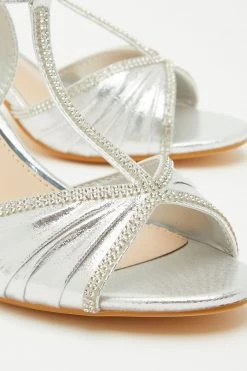 Quiz Silver Shimmer Diamante Strap T-Bar Low Heel Sandals -Quiz Store Online unnamed file 773
