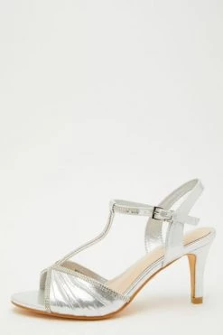 Quiz Silver Shimmer Diamante Strap T-Bar Low Heel Sandals -Quiz Store Online unnamed file 774