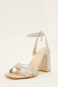 Quiz Silver Shimmer Cross Strap Block Heel Sandal -Quiz Store Online unnamed file 778