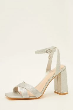Quiz Silver Shimmer Cross Strap Block Heel Sandal -Quiz Store Online unnamed file 779