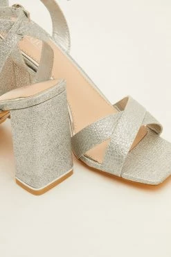 Quiz Silver Shimmer Cross Strap Block Heel Sandal -Quiz Store Online unnamed file 780